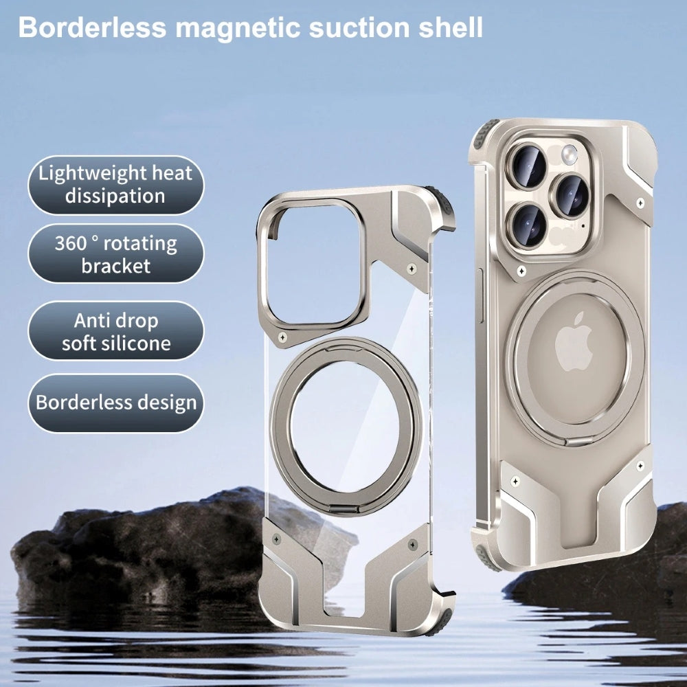 iPhone 15 Pro Metal Premium Mobile Case Cover With Magsafe And Stand For iPhone And Samsung Series