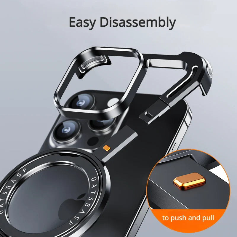 iPhone 16 Plus Z Shape Metal Aluminium 360° Rotating Frameless Mobile Case Design