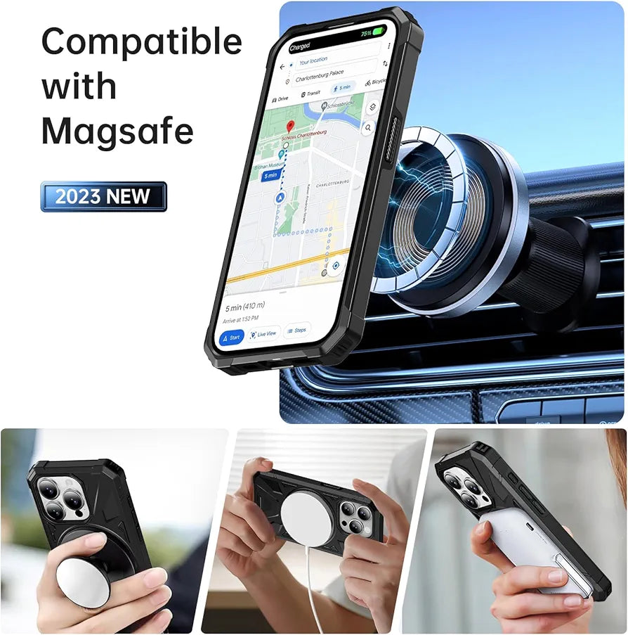 iPhone 15 Pro Max Military Grade Protection With 360° Rotating Stand Mobile Cover