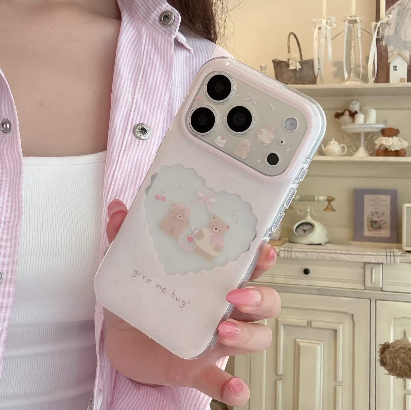 PINK TEDDY BOW TRANSPARENT IPHONE CASE