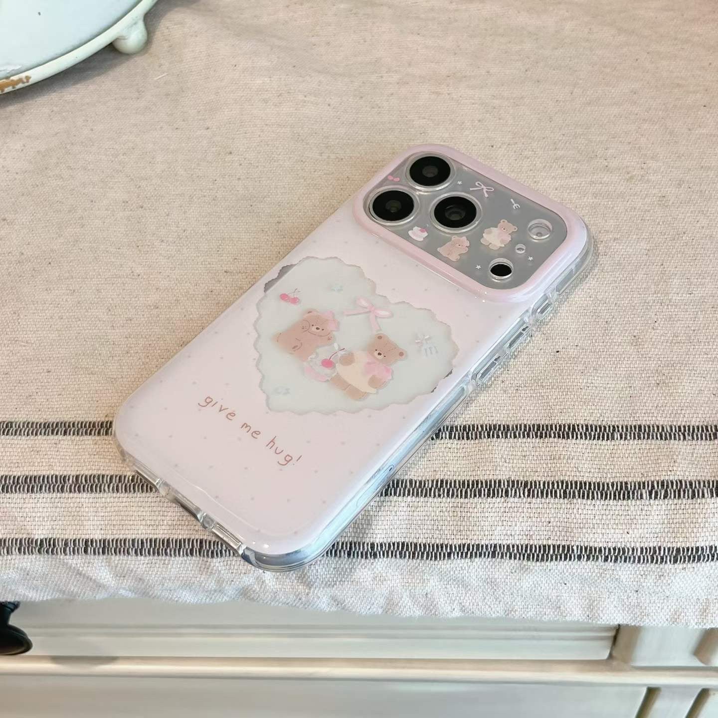 PINK TEDDY BOW TRANSPARENT IPHONE CASE
