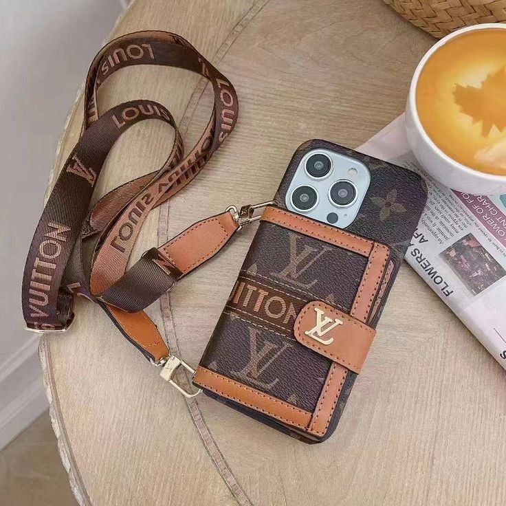 iPhone 16 Plus Brand Luxury Cardholder wallet with Sling Mobile Case Cover