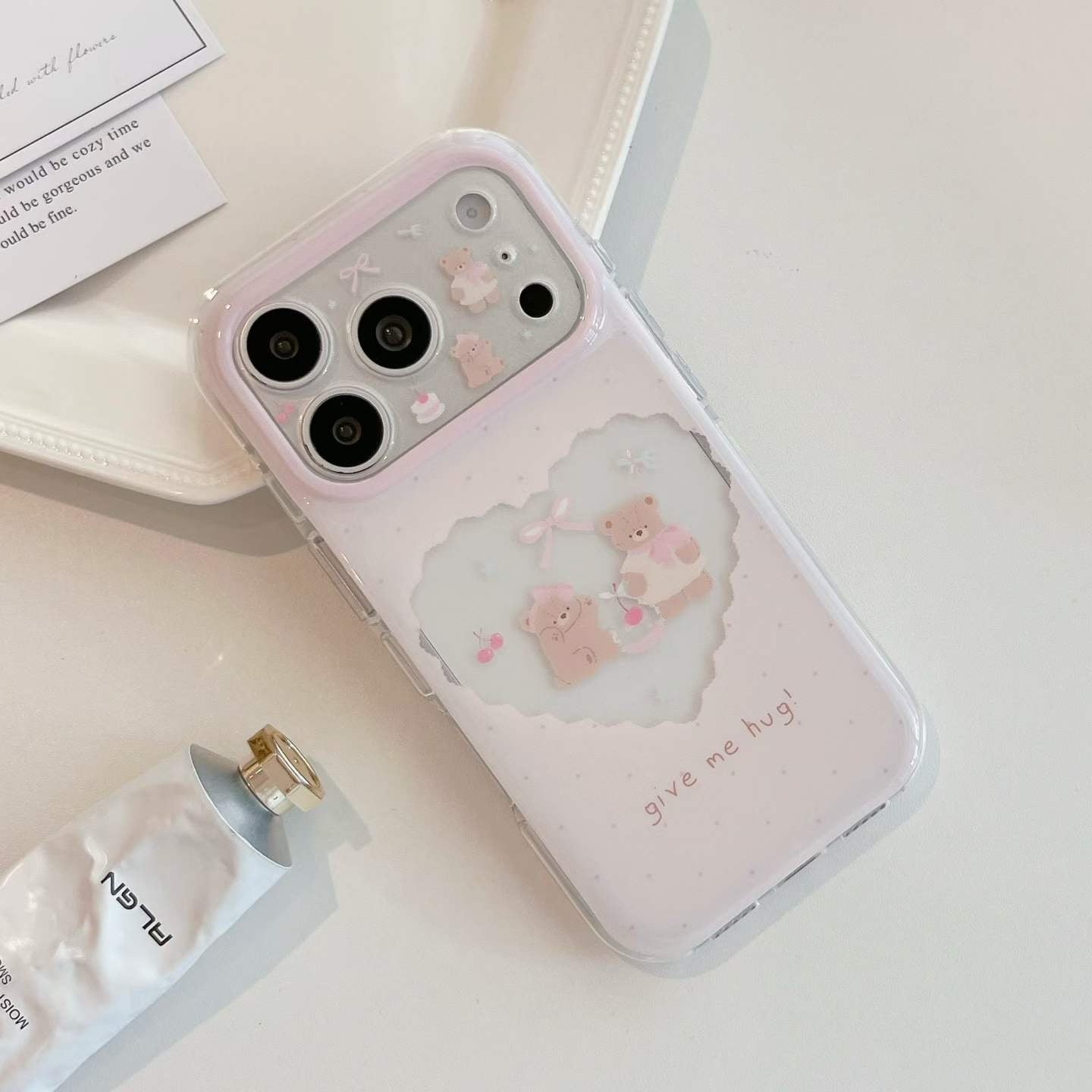 PINK TEDDY BOW TRANSPARENT IPHONE CASE