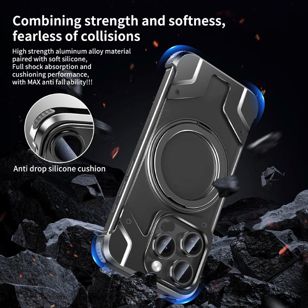 iPhone 15 Pro Metal Premium Mobile Case Cover With Magsafe And Stand For iPhone And Samsung Series