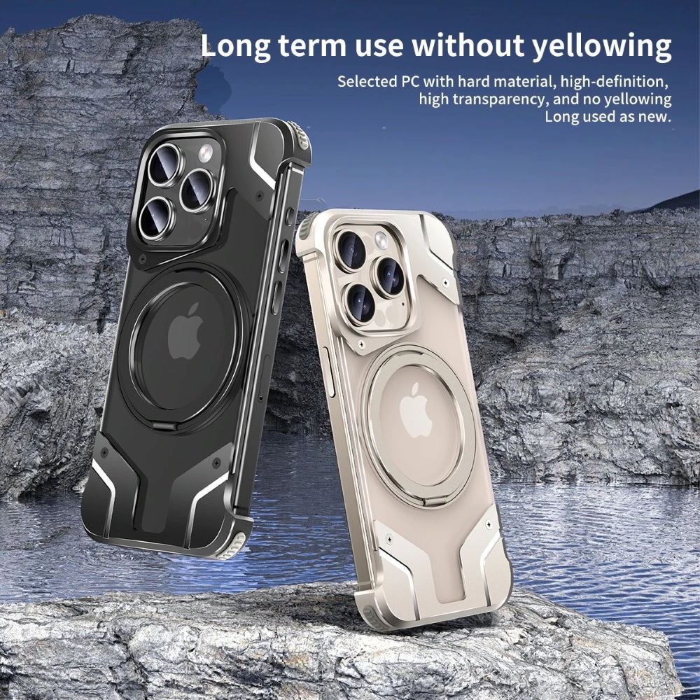 iPhone 15 Pro Metal Premium Mobile Case Cover With Magsafe And Stand For iPhone And Samsung Series