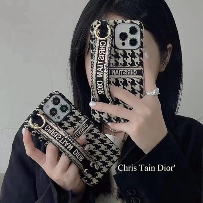 iPhone 14 Luxury CD Wrist Belt Leather Mobile Case Cover
