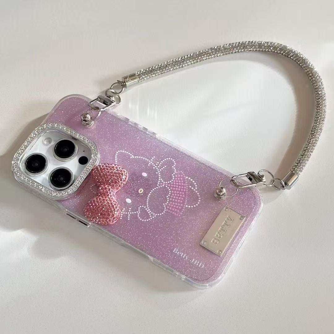 iPhone 15 Cute Pink Ketty Case Cover With Charms