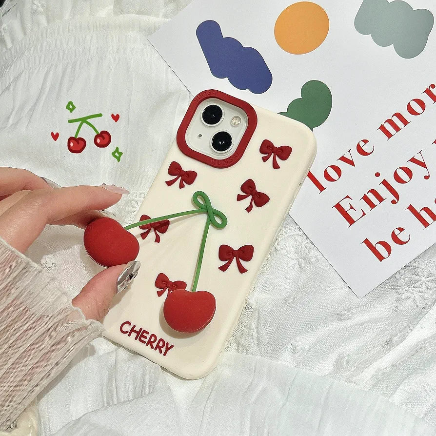 CHERRY RED BOWS SILICONE PHONE CASE