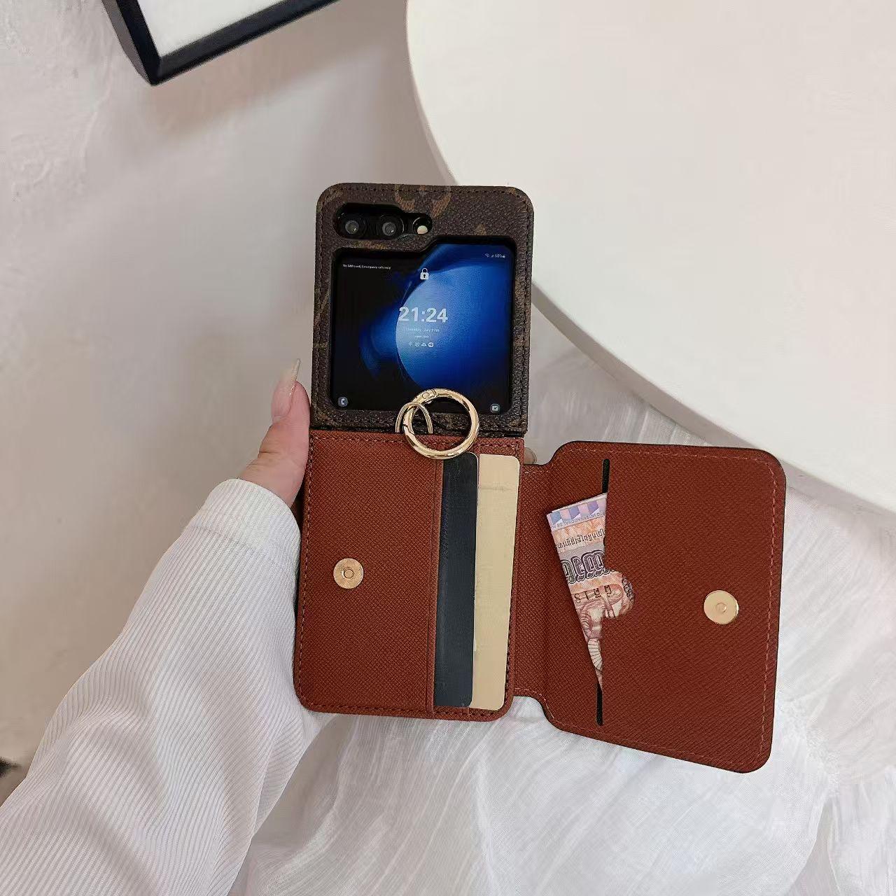 Samsung Galaxy Z Flip 5 Luxury Brand Card Holder Leather Mobile Case