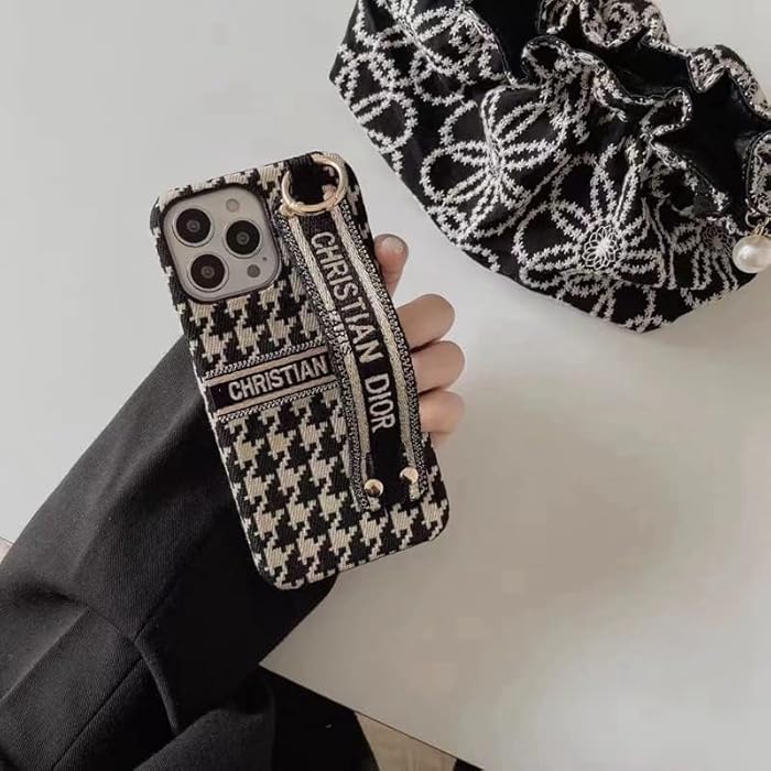 iPhone 14 Luxury CD Wrist Belt Leather Mobile Case Cover