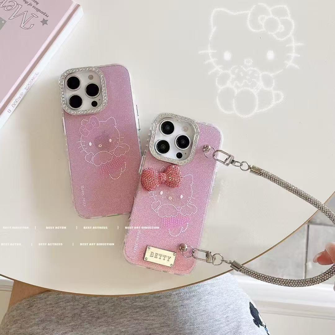 iPhone 15 Cute Pink Ketty Case Cover With Charms
