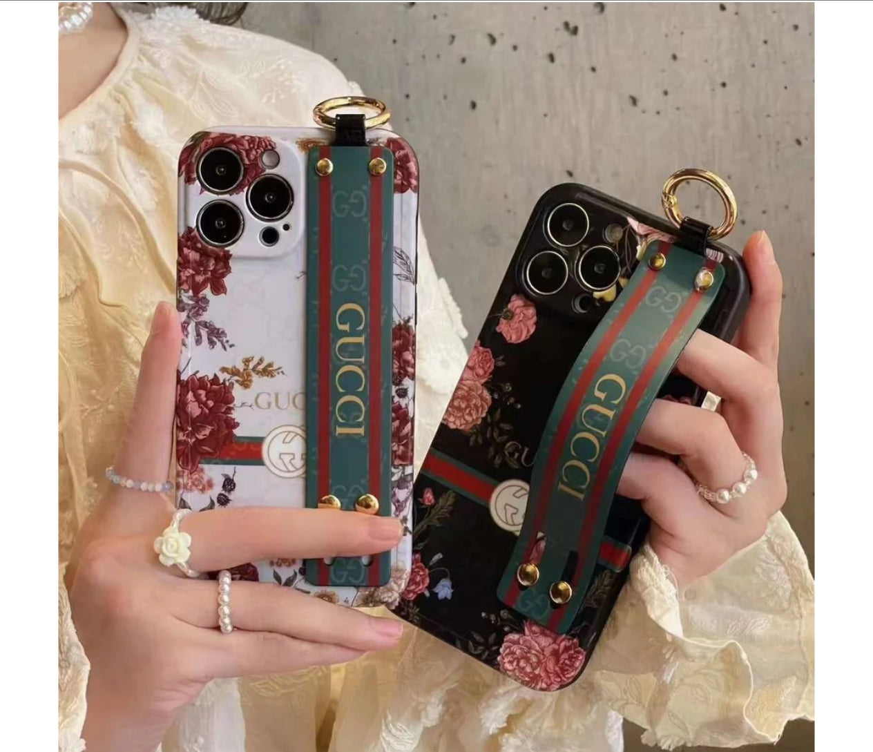 iPhone 15 Luxury Brand GG Wrist Belt Mobile Case