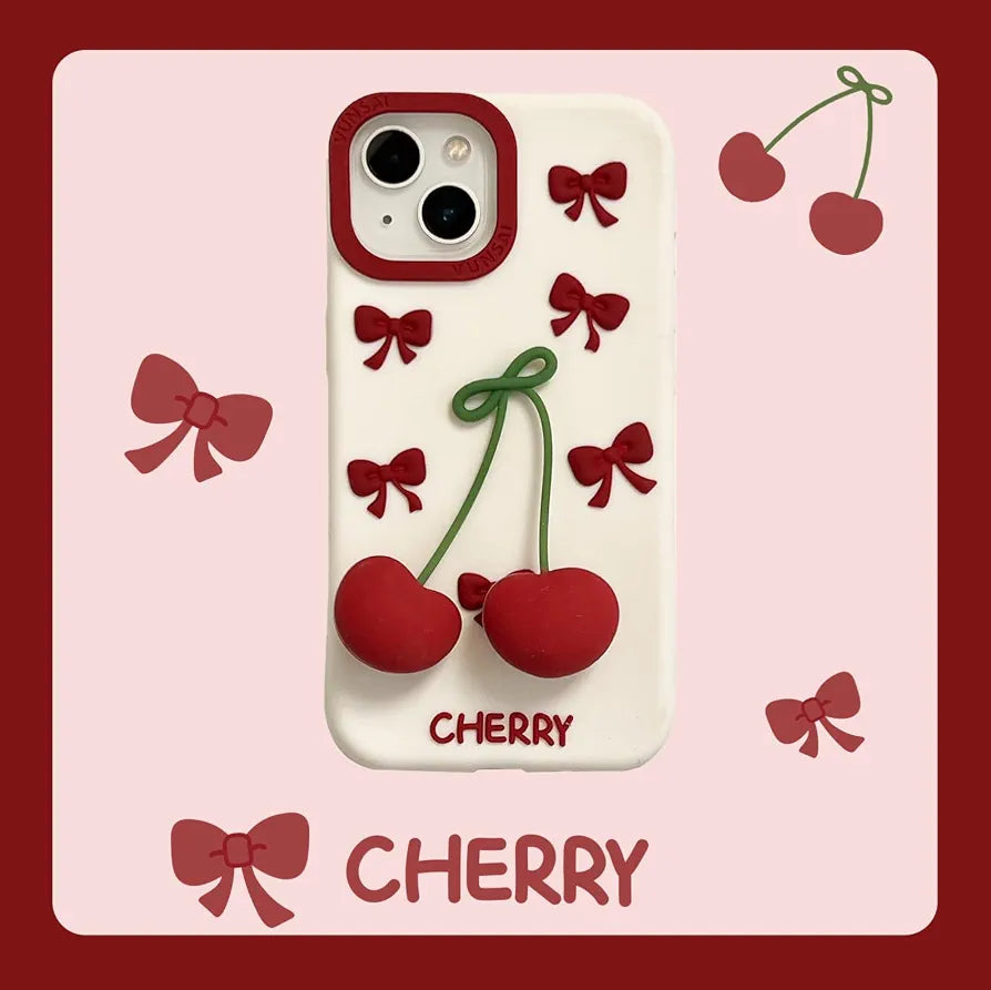 CHERRY RED BOWS SILICONE PHONE CASE