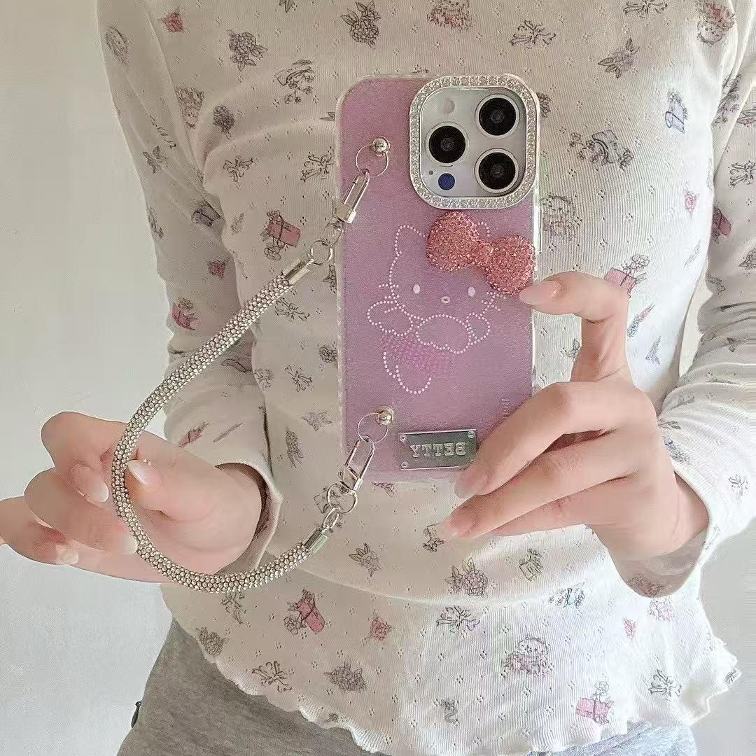 iPhone 15 Cute Pink Ketty Case Cover With Charms
