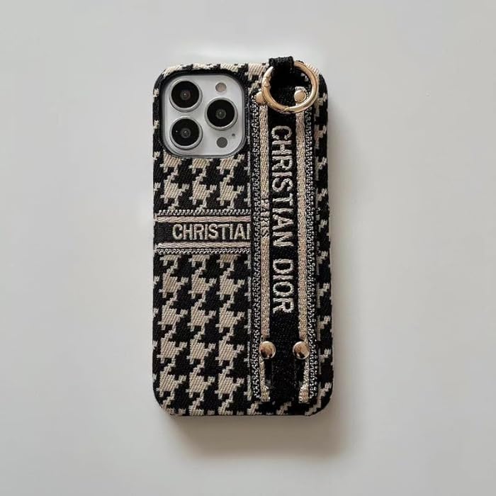 iPhone 14 Luxury CD Wrist Belt Leather Mobile Case Cover