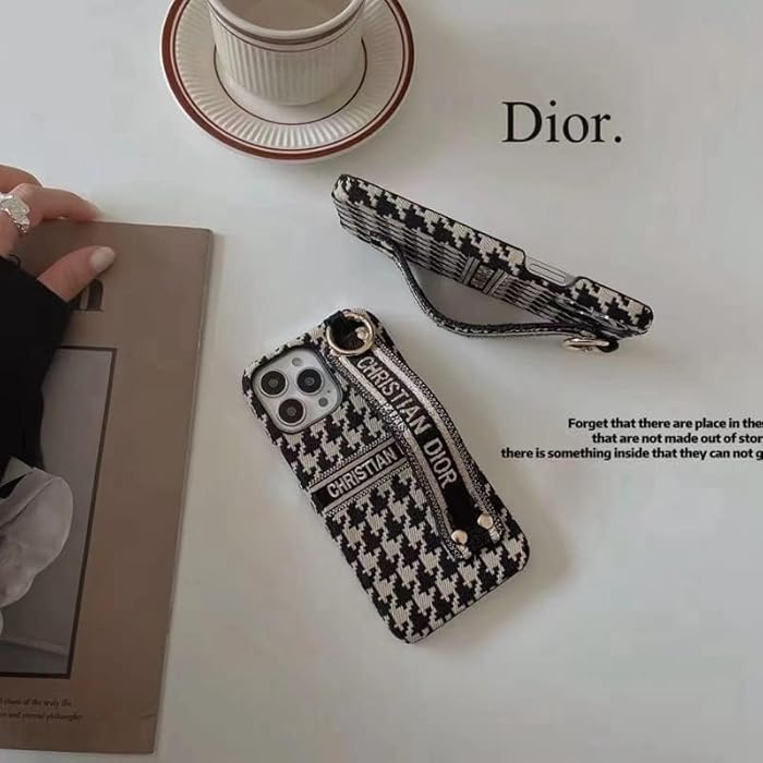 iPhone 14 Luxury CD Wrist Belt Leather Mobile Case Cover