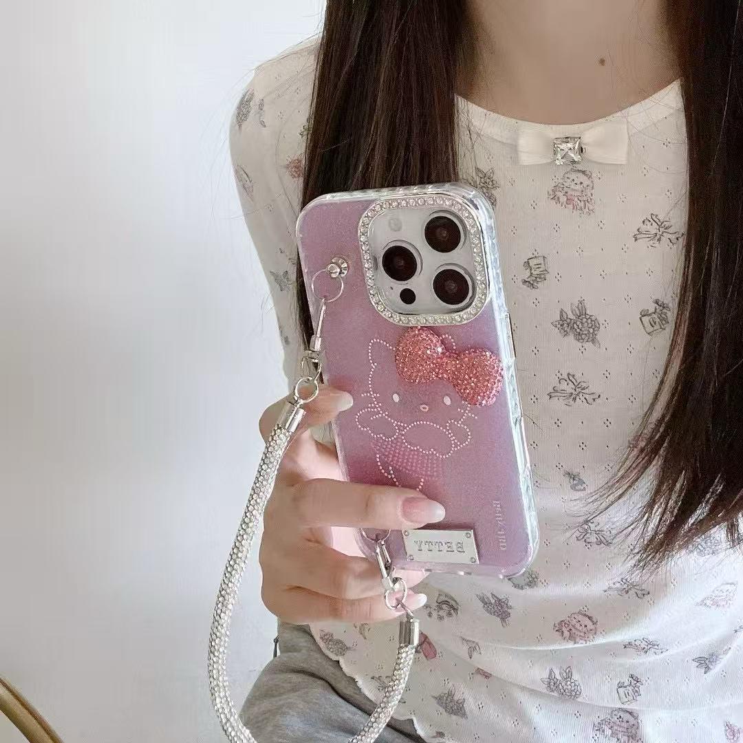 iPhone 15 Cute Pink Ketty Case Cover With Charms