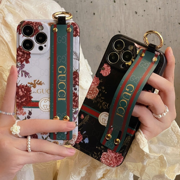 iPhone 15 Luxury Brand GG Wrist Belt Mobile Case