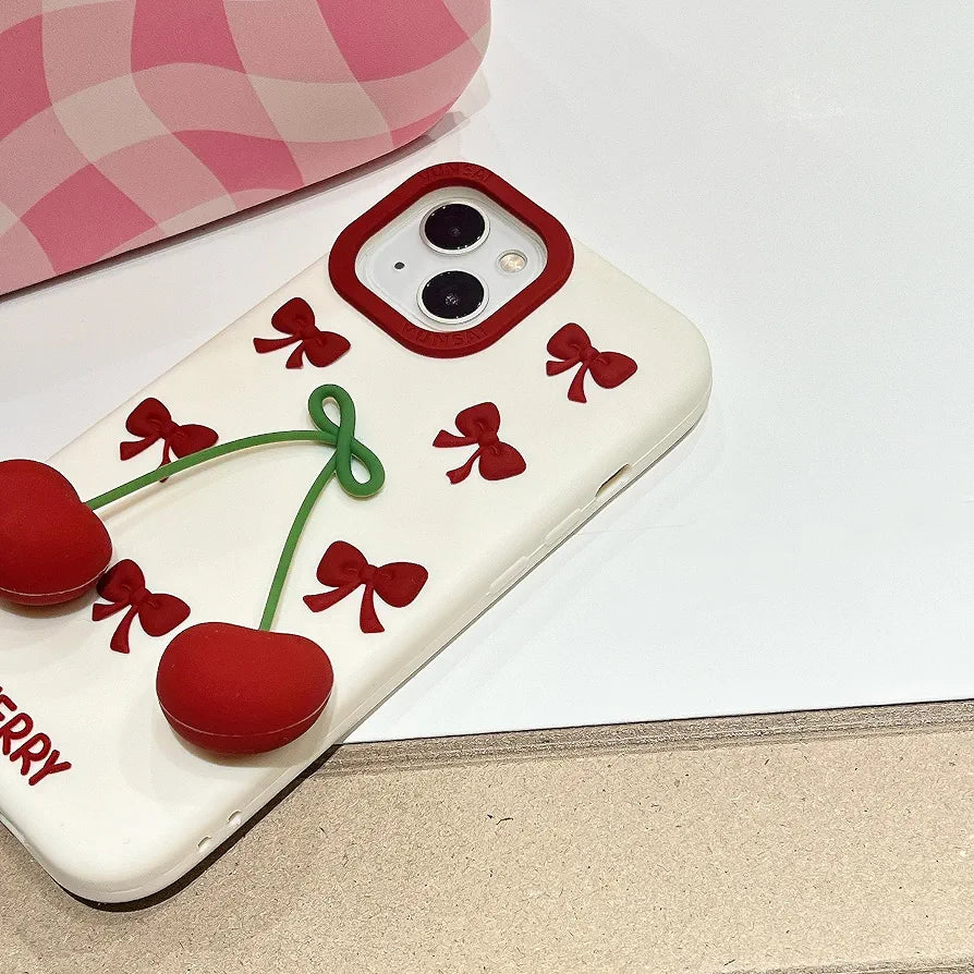 CHERRY RED BOWS SILICONE PHONE CASE